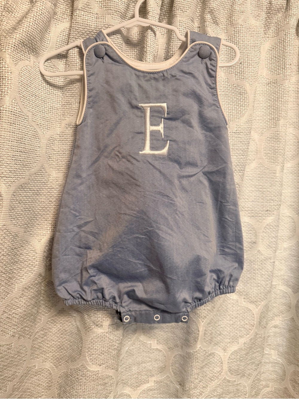 Monogram Bubble One-Piece Romper in Light Blue